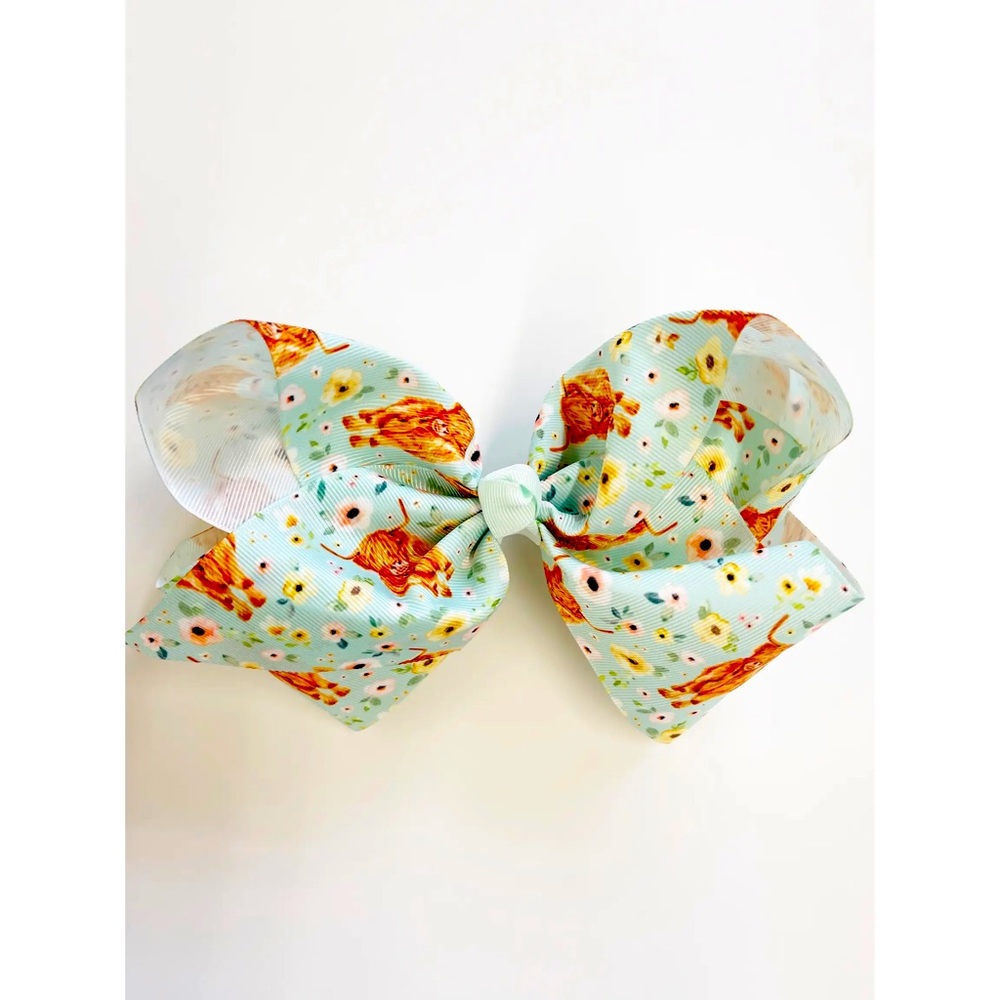 Hair Bow 7" Grosgrain Longhorn print. New